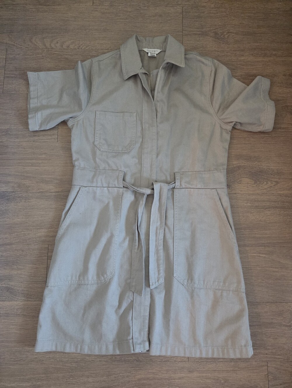 FRENCH CONNECTION Rosetta Recycled Denim Shirt Dress Tie Belt Beige